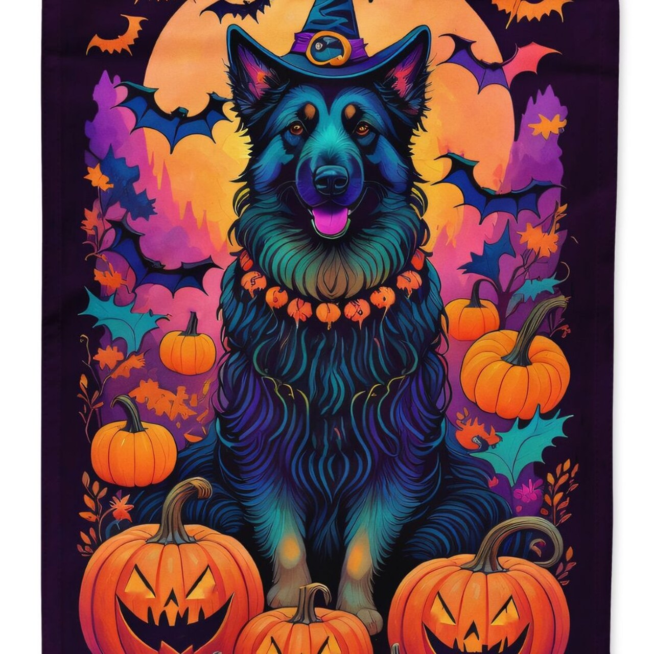 Edge Collections - 28" x 40" - Multicolor - Belgian Sheepdog Halloween House Flag Decorative Sleeve Pole - 1 Piece